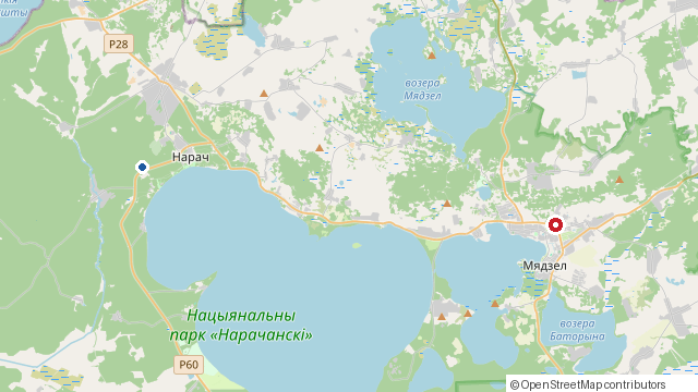 Карта: Беларуская хата-2 (кафе) на Нарочи и наши домики в Урликах