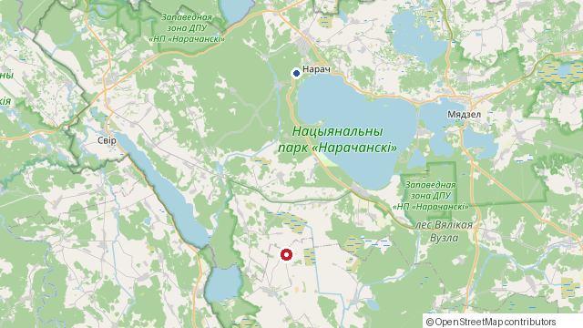 Карта: Царква Успення Прасвятой Багародзіцы (место) на Нарочи и наши домики в Урликах