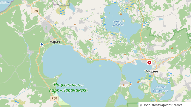 Карта: Парк «Стары Мядзел» (парк) на Нарочи и наши домики в Урликах