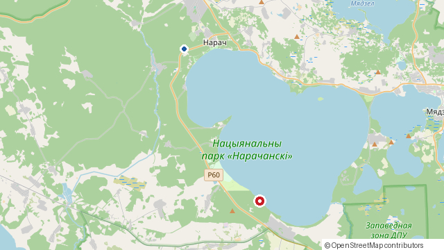 Карта: Пляж турбазы «Нарачанка» (место) на Нарочи и наши домики в Урликах