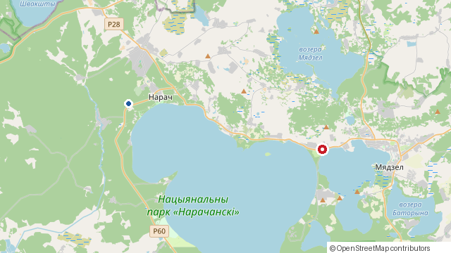 Карта: Возера (ресторан) на Нарочи и наши домики в Урликах
